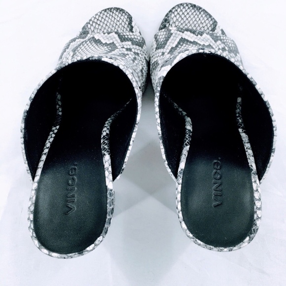 Vince Grey Mule Snakeskin Embossed Leather Block Slide On Heeled Sandal Sz 7 - Picture 8 of 11